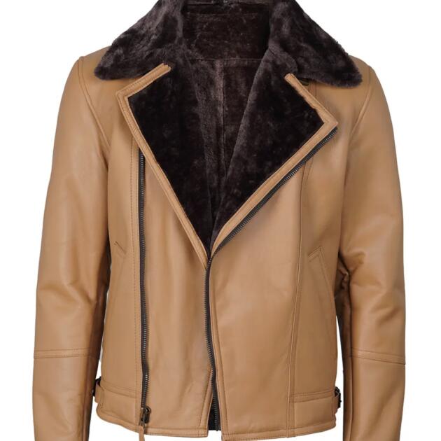Men’s Camel Leather Shearling Jacket