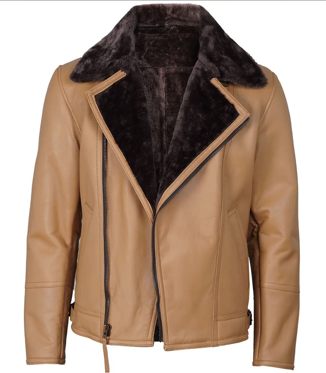 Men’s Camel Leather Shearling Jacket