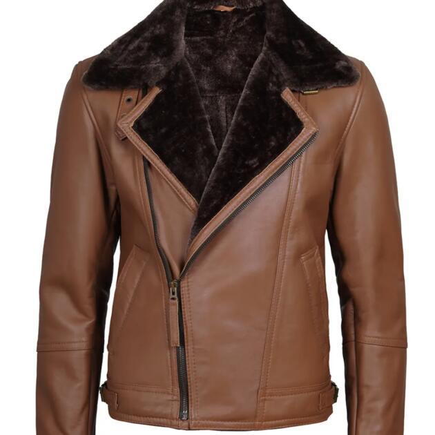 Men’s B3 Bomber Aviator Jacket – Black Real Lambskin Leather with Cream Shearling Fur | Winter Coat