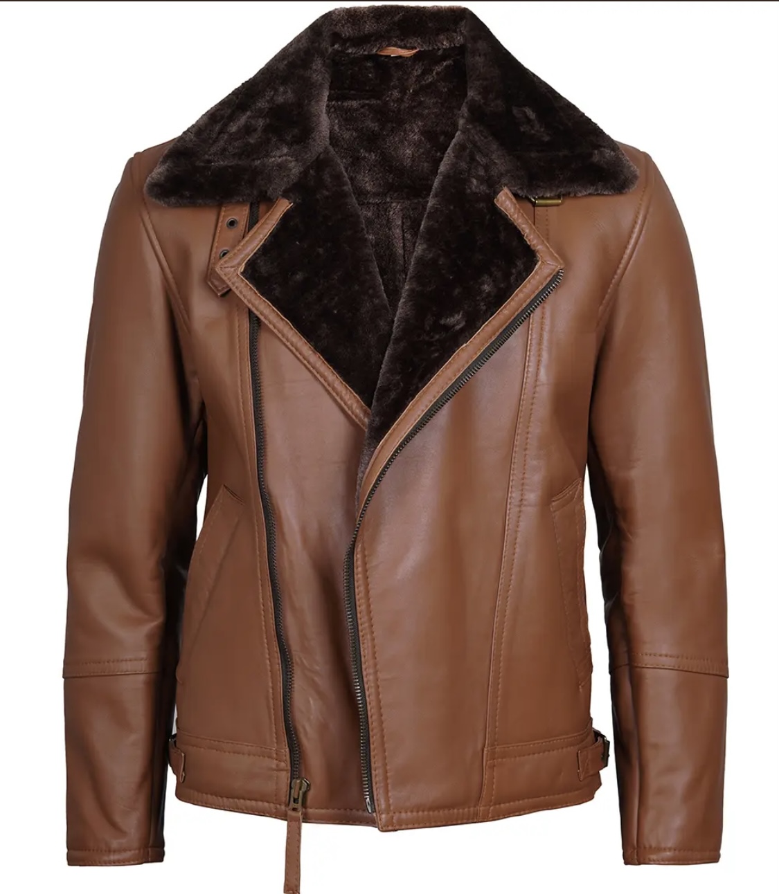 Men’s B3 Bomber Aviator Jacket – Black Real Lambskin Leather with Cream Shearling Fur | Winter Coat - Image 3
