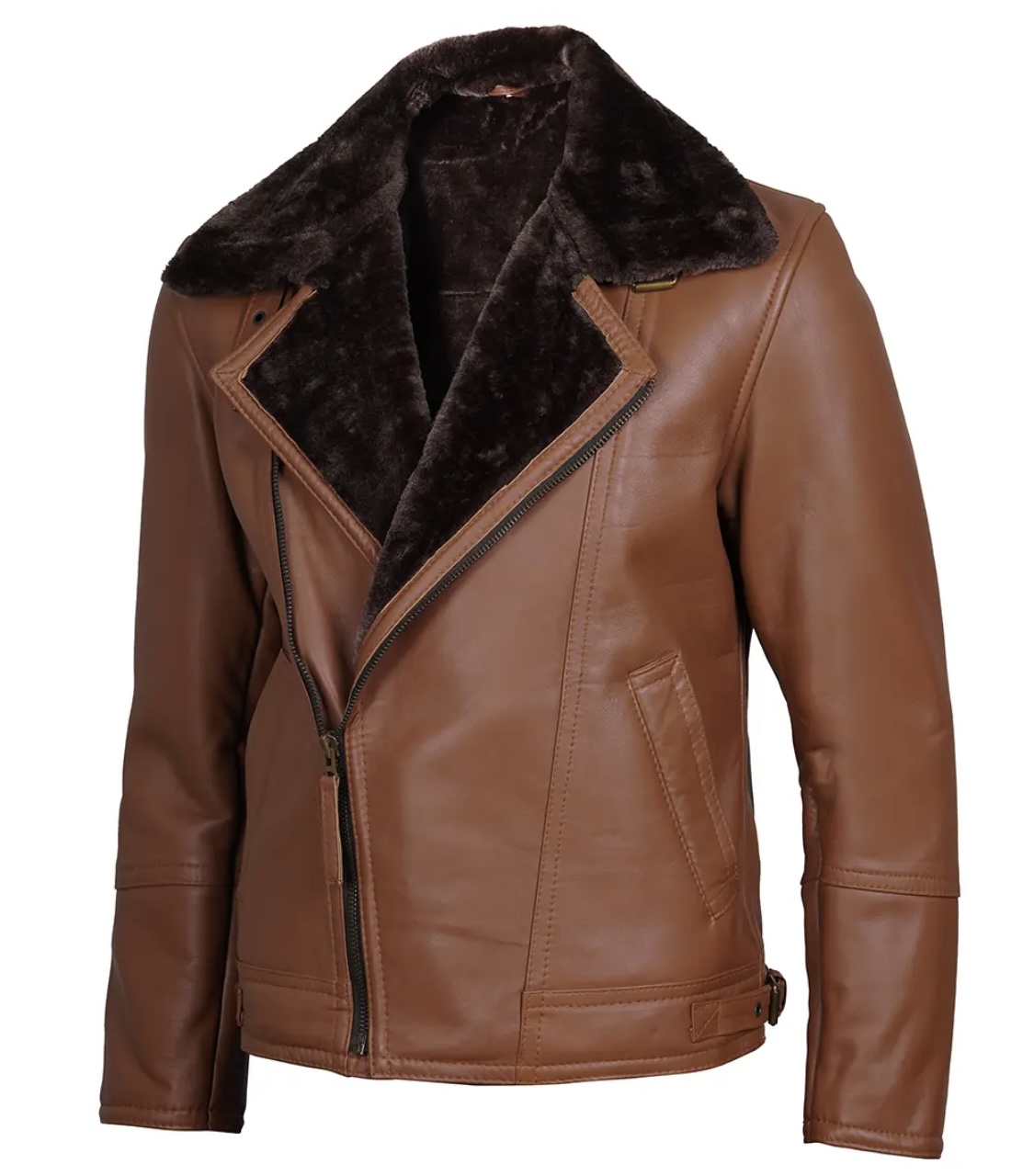 Men’s B3 Bomber Aviator Jacket – Black Real Lambskin Leather with Cream Shearling Fur | Winter Coat - Image 2