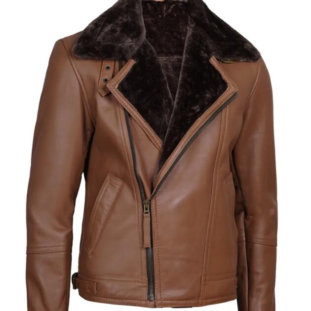 Men’s Cognac Leather Shearling Jacket