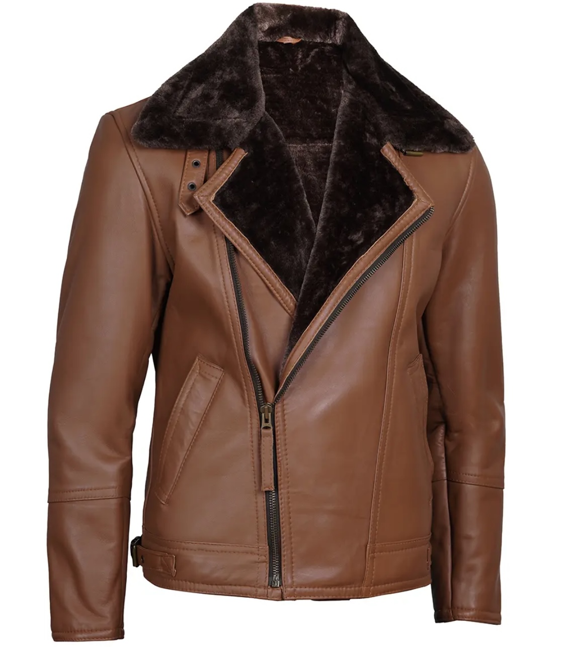 Men’s B3 Bomber Aviator Jacket – Black Real Lambskin Leather with Cream Shearling Fur | Winter Coat - Image 7