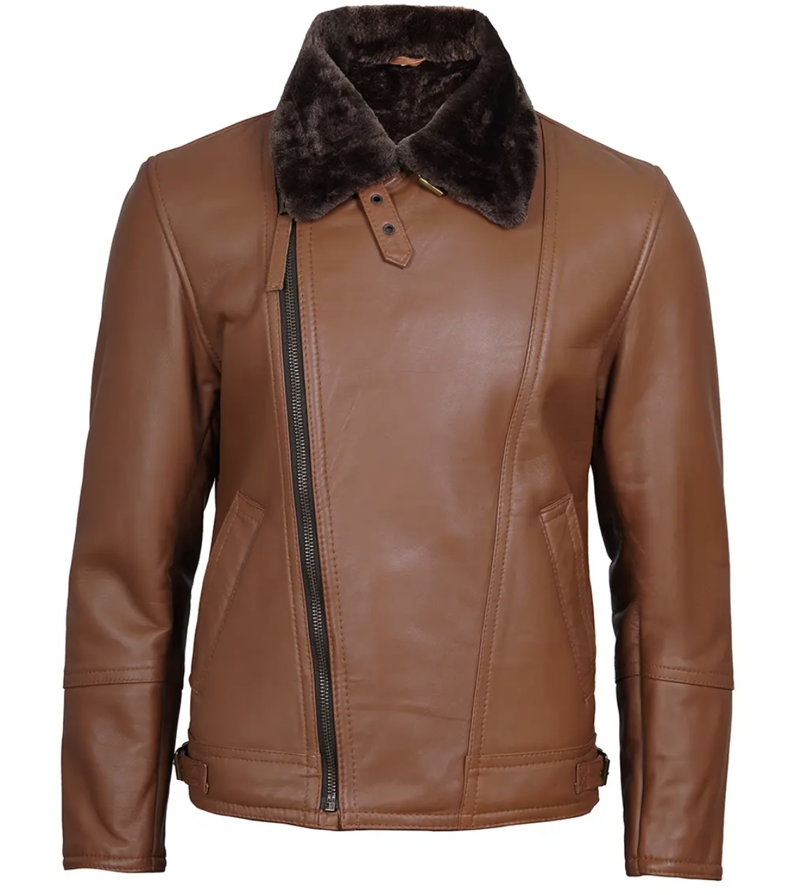 Men’s B3 Bomber Aviator Jacket – Black Real Lambskin Leather with Cream Shearling Fur | Winter Coat - Image 8