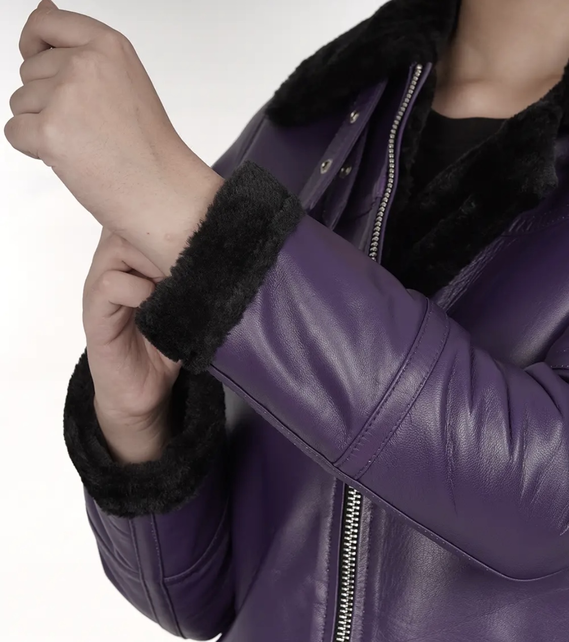 Woman's Real Leather - Shearling Jacket - Image 3