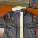 Women's Cropped Distressed Brown Genuine Lambskin Shearling Leather Bomber Jacket