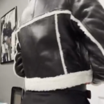 Women's Black Cropped Leather Jacket with Cream Faux Shearling