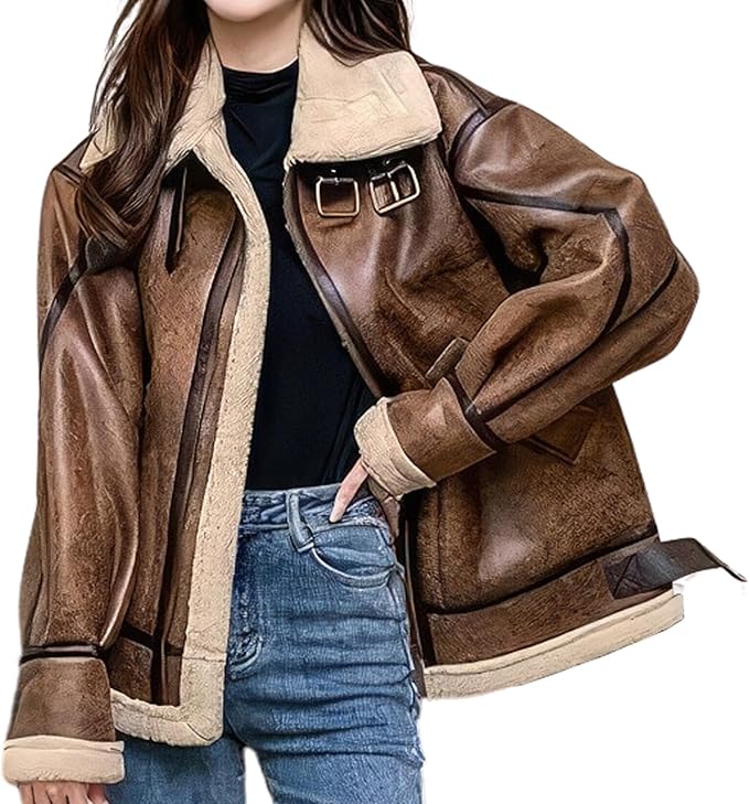 Classic Brown Shearling Aviator Jacket