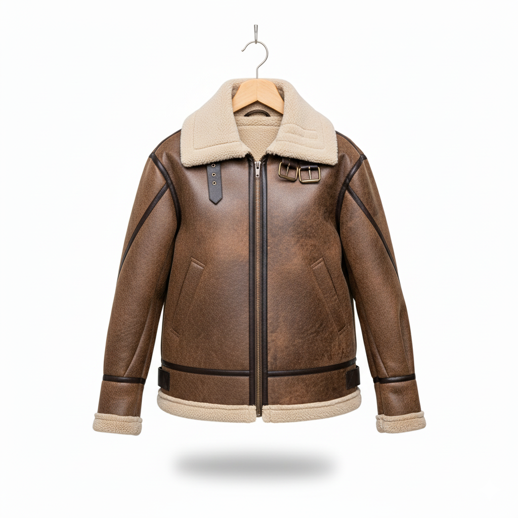 Classic Brown Shearling Aviator Jacket - Image 7