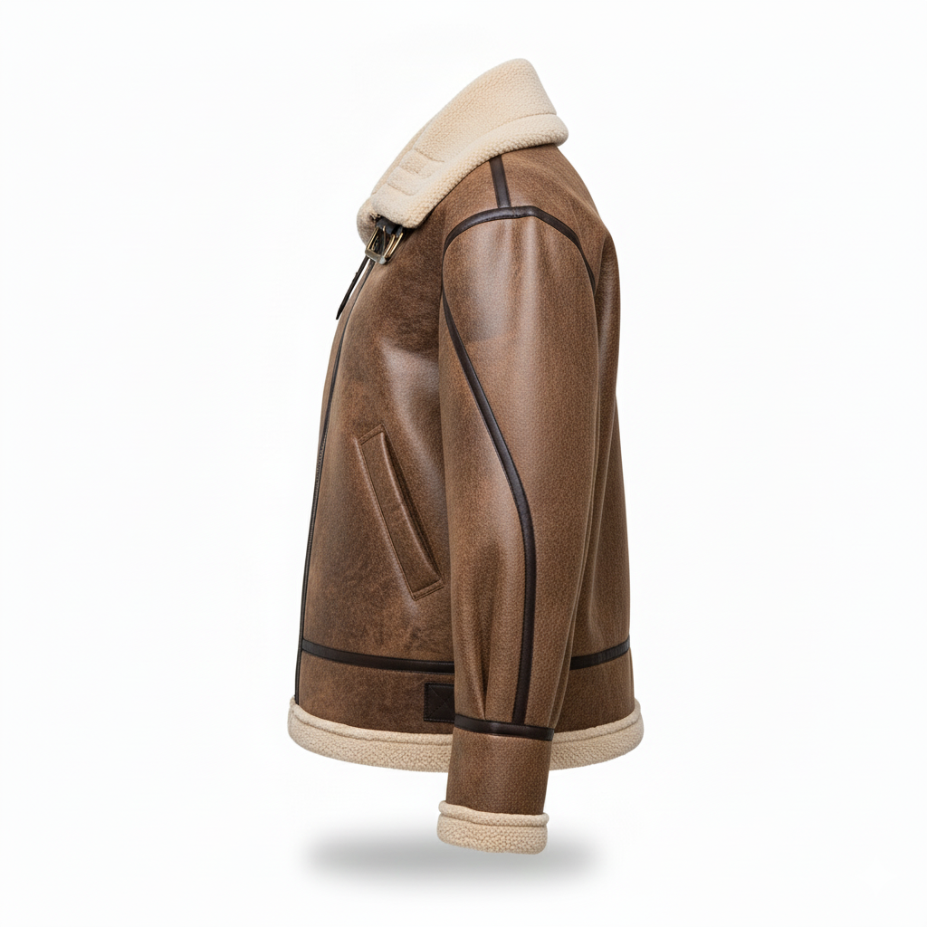 Classic Brown Shearling Aviator Jacket - Image 6