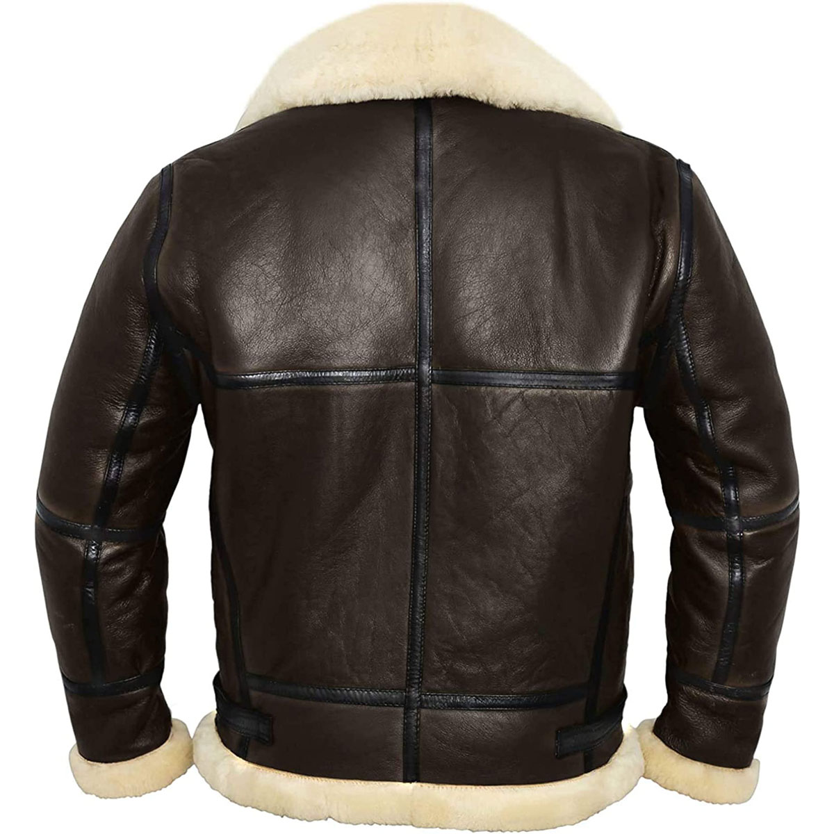 Men’s B3 Bomber Aviator Cream Faux Fur Shearling Real Brown Lambskin Leather Jacket For Winter - Image 5